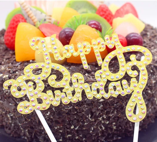 Блестящие кристаллы AB 10 шт./лот, топпер для торта на день рождения, золотые, серебряные флажки для торта, украшения для торта на день рождения, товары для выпечки, «сделай сам»