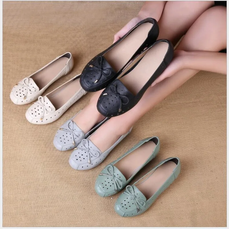 Туфли женские мягкие на плоской подошве лоферы из натуральной кожи с круглым