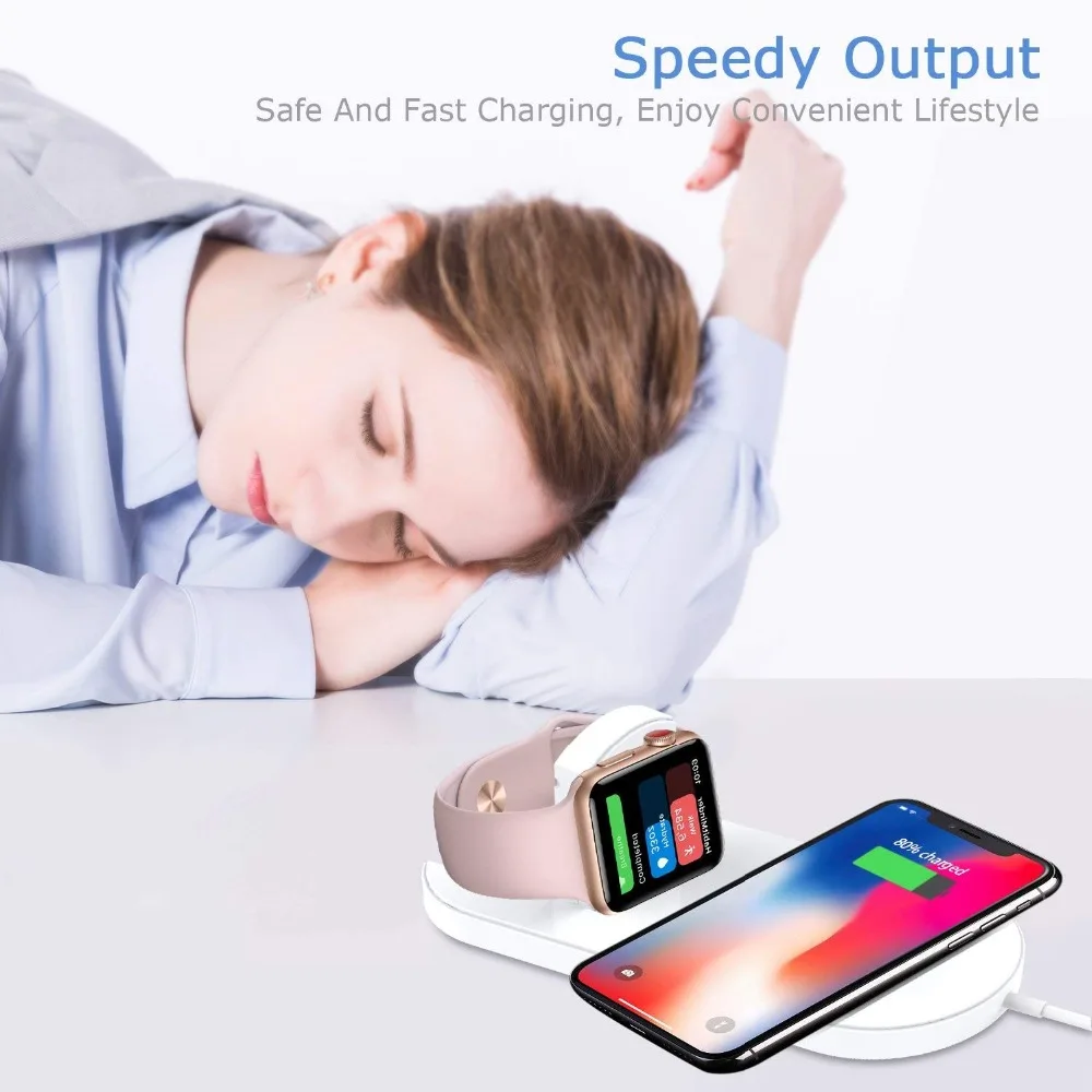2 в 1 Мини AirPower Беспроводное зарядное устройство для iPhone X 8 Plus Apple Watch Беспроводная