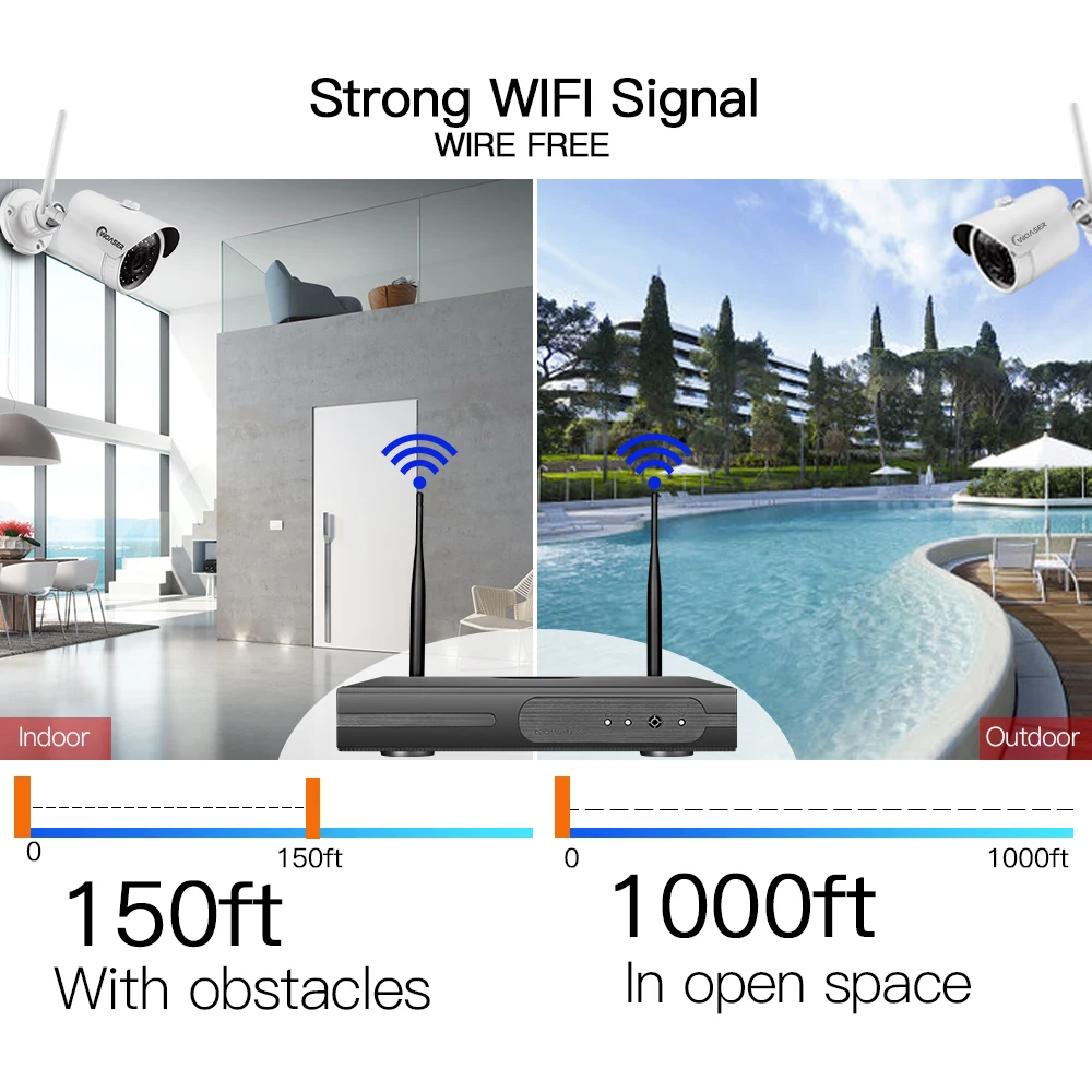 Woaser plug and play 1080 P 4ch Беспроводной NVR комплект P2P 2.0mp HD Открытый ИК 36leds Ночное Видение