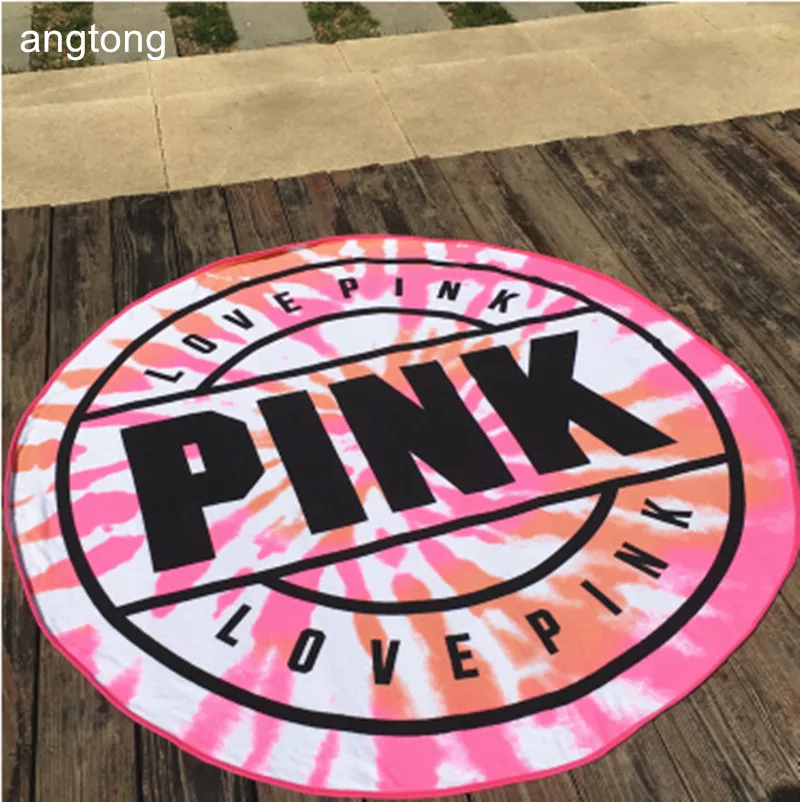 pink Круглое пляжное полотенце с розовым принтом, диаметр 160 см, мягкое быстросохнущее пляжное полотенце из сверхтонкого волокна T183 - Цвет: pink