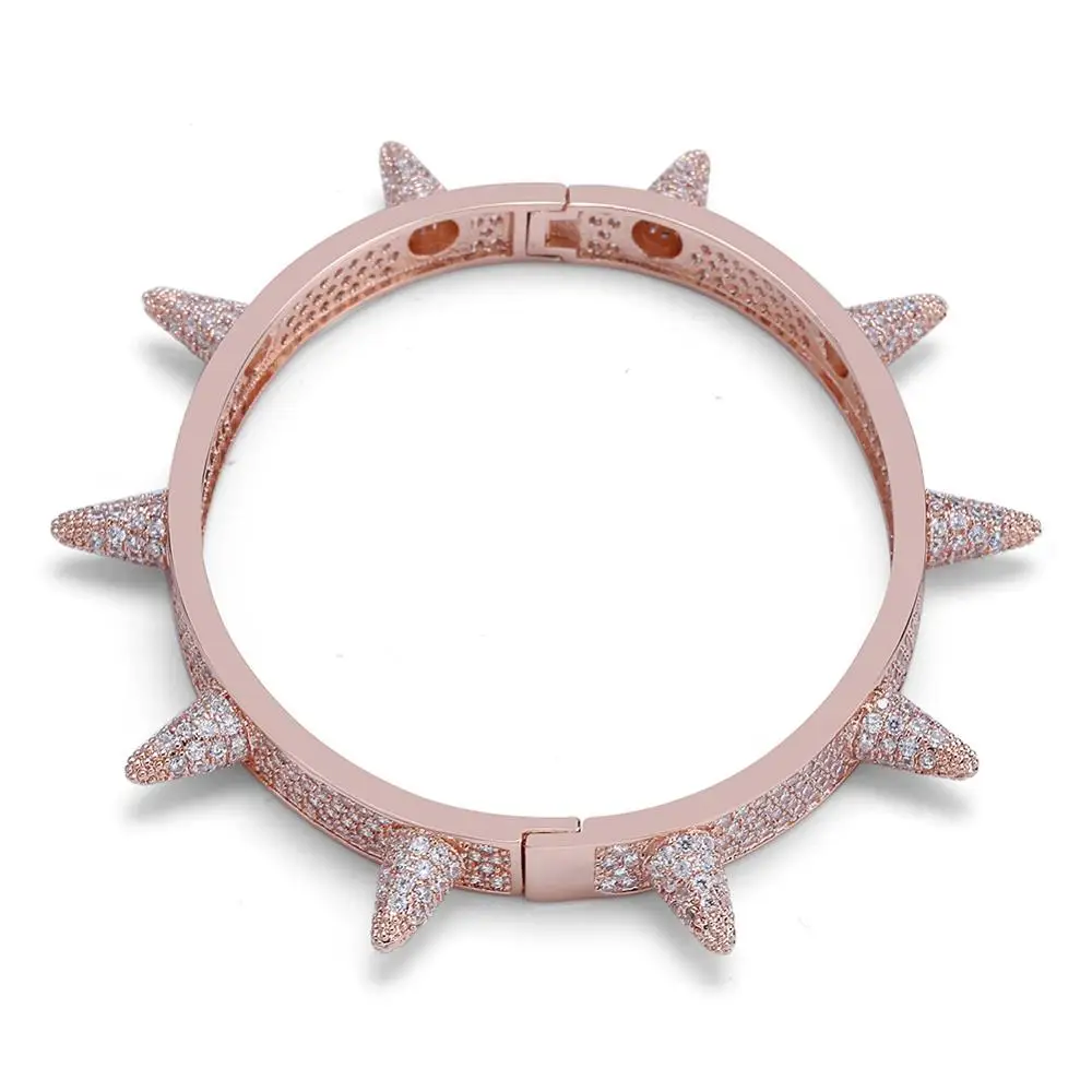 TOPGRILLZ Spikes Rivet Stud Mens Charm Bracelets Bangle Iced Out Gold Silver Color Bracelets Hip Hop/Punk Gothic Bling Jewelry - Metal Color: Rose Gold