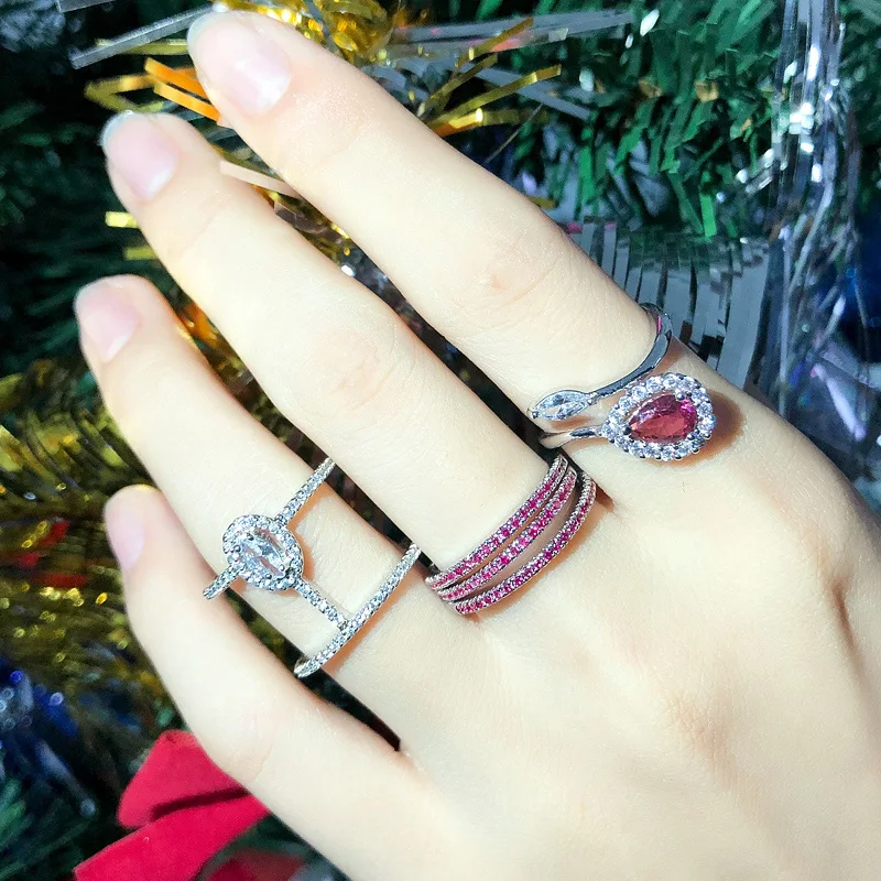 Pera, высокое качество, Micro Pave AAA+ кубический цирконий, модные женские кольца в обтяжку, набор, ювелирные изделия для помолвки, вечерние R093
