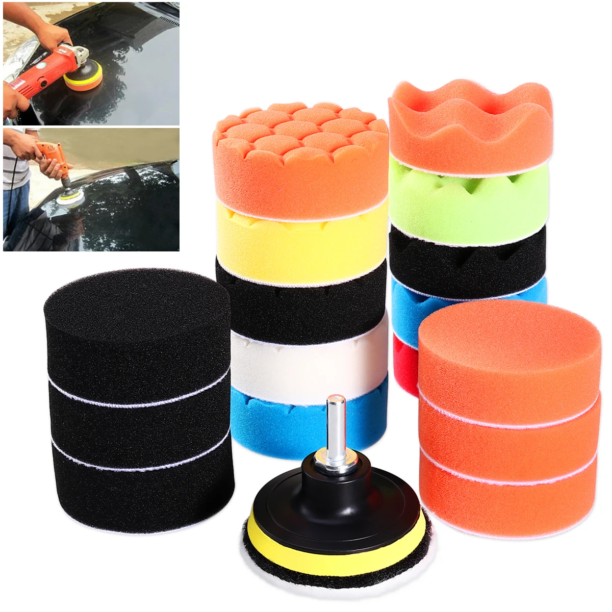 19Pcs 3 дюйма Губка Полировка Buff колодки с M10 Дрель адаптер полировочных машин стиральный инструмент для уборки, воск губка для ухода за автомобилем