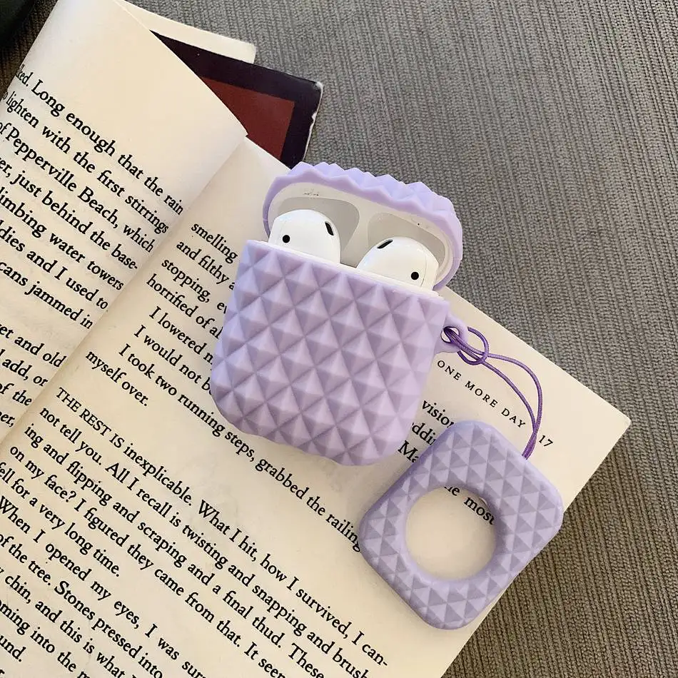 Purple Чехол для AirPods 1/2, Модный Роскошный чехол для наушников с алмазным узором, чехол s для Apple Airpods 2, Мягкий защитный чехол с кольцом на палец - Цвет: Purple