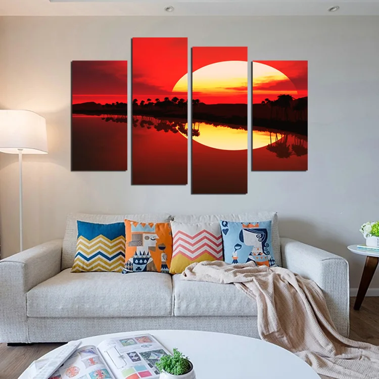 4 шт. настенные картины без рамы с изображением огня и красного заката | Дом сад