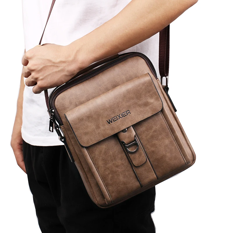 weixier new mens shoulder bag soft pu leather material high quality fashion casual wind zipper office messenger bag free global shipping