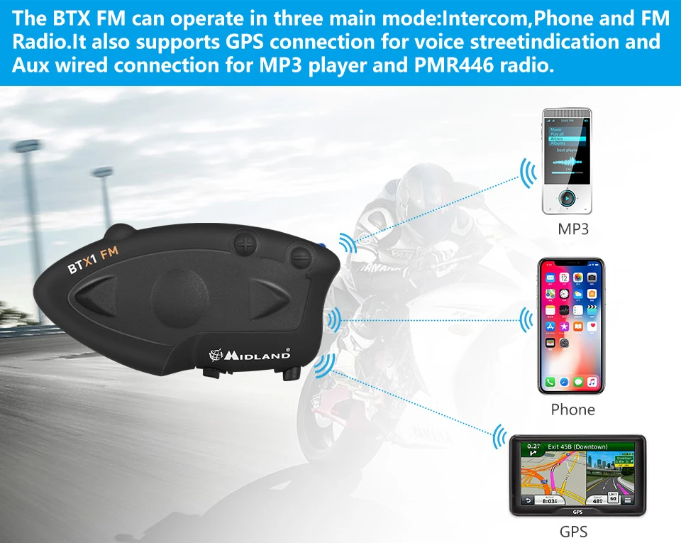 2 шт Midland BTX1 мотоциклетный шлем гарнитура Bluetooth домофон Handsfree Interphone FM Rider to Passanger для