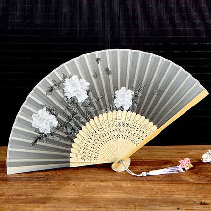 Женский узор складной вентилятор танец Свадьба Банкет Шелковый веер ручной