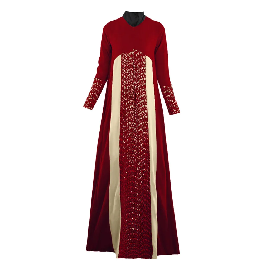 

Dresses Kaftan dubai Islamic clothing Women Long Maxi Dress Dubai Ethnic Patchwork Gown Islam Abaya Kaftan MuslimY53