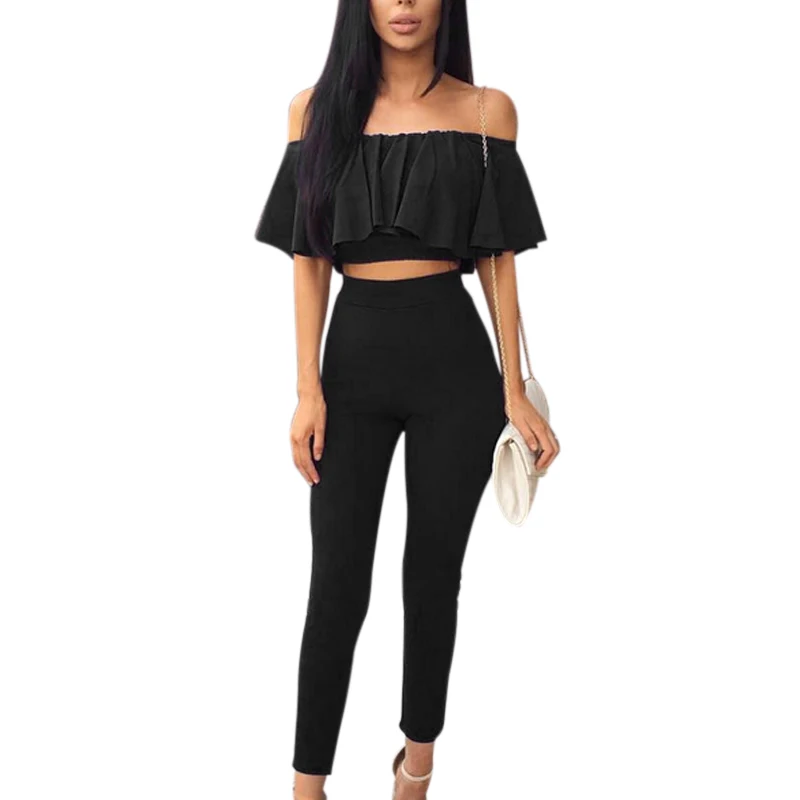 Сексуальный комплект из двух предметов: топ с оборками + штаны женская летняя