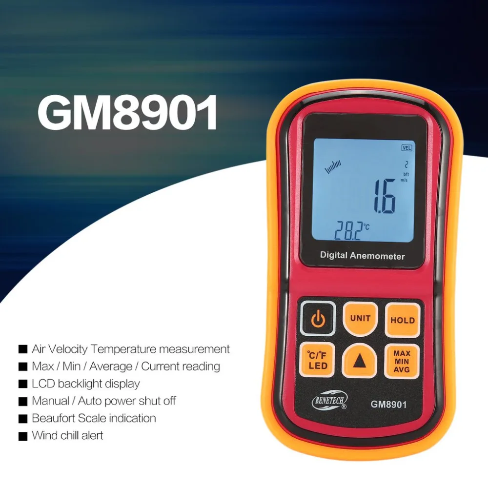 BENETECH GM8901 Беспроводной цифровой анемометр ветер Скорость метр для промышленного