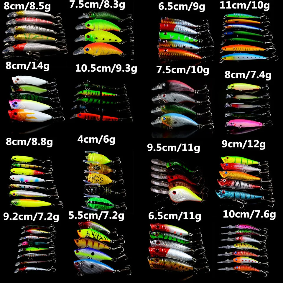 

87pcs/lot Fishing Lures Mixed 16 Models Hard Baits Minnow/Crank/VIB/Pencil/Popper and Cicada bait mix Fishing Tackle Wholesale