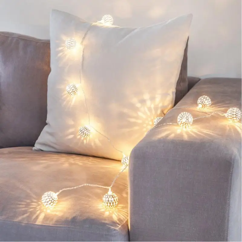 Украшение на струнах светодиодные 4м 20 светодиодов теплый белый включение/мерцание Железные шары лампа для идеальной свадьбы, Рождественской елки, вечеринки Хэллоуина.