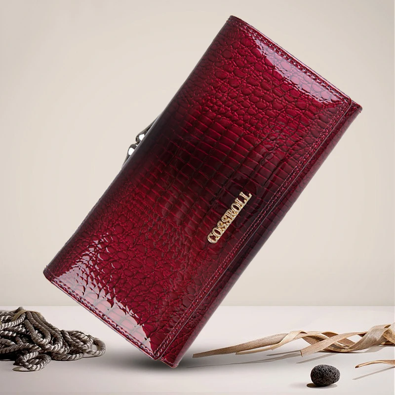 9112-Burgundy Женские кошельки и кошельки, роскошный бренд, Аллигатор, длинный, натуральная кожа, женский клатч, кошелек для монет, женский, Крокодиловая Кожа, винтажная сумка для денег - Цвет: 9112-Burgundy