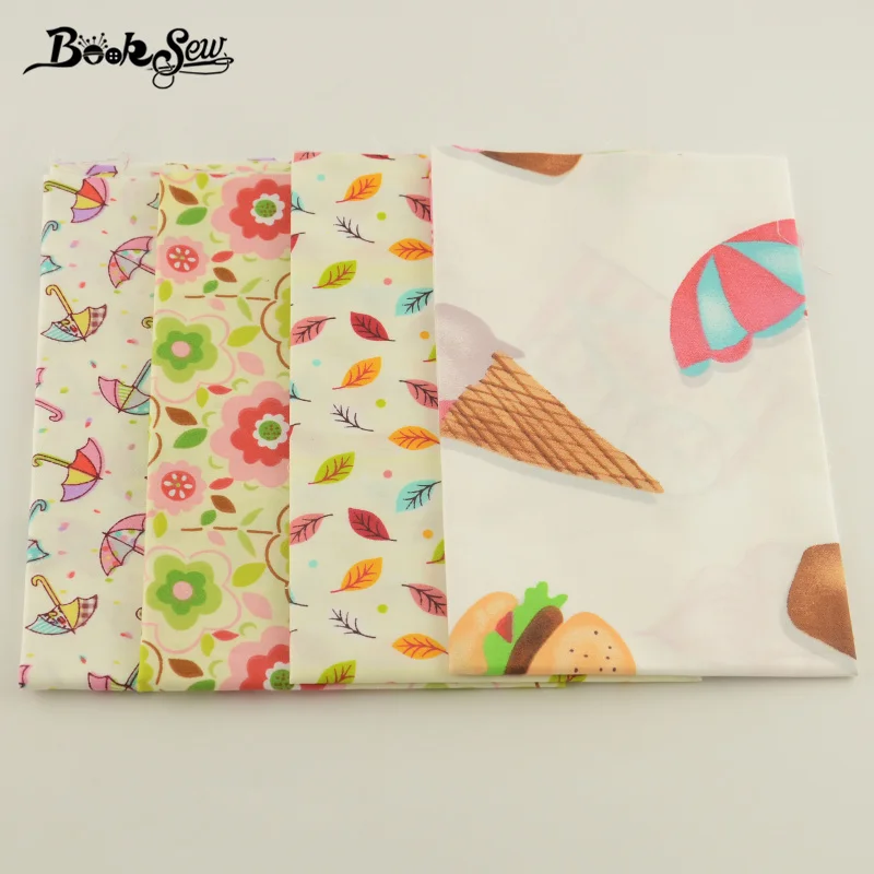 Booksew 100% хлопок саржа стеганая ткань 40 см x 50 мультфильм/зонтик/лист дизайн Tildas