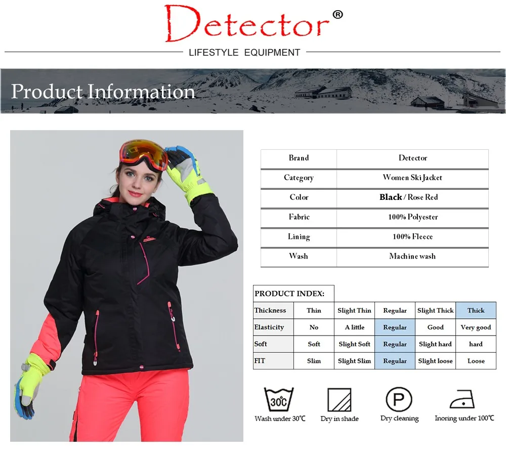 Detector Women Ski Jacket Outdoor Winter Ski Clothing Womens Waterproof Windproof Snowboard Coat