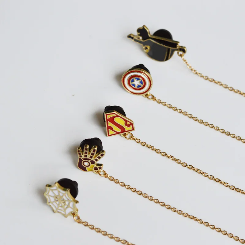 DC Marvel, Супергерой, Бэтмен, эмаль, Золотая брошь с цепочкой для мужчин, Wo, Мужская джинсовая куртка, Нагрудный значок, рубашка, блузка, воротник, зажим, броши