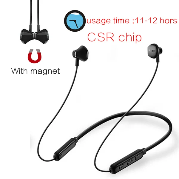 With magnet 11-12 H CBAOOO HWS Bluetooth наушники, 12 часов воспроизведения музыки беспроводные наушники спортивные Bluetooth наушники стерео гарнитура с микрофоном для телефона - Цвет: With magnet 11-12 H