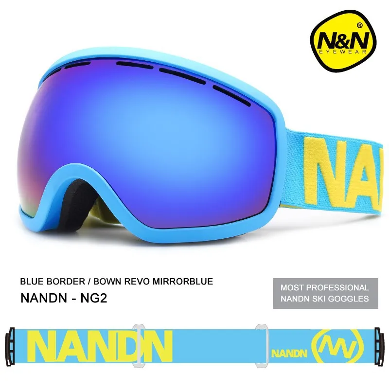 NANDN, 8 цветов, очки для катания на лыжах, двойной слой, антимистские линзы, широкое видение, ветрозащитные лыжные очки, очки для мужчин, Женская линза, сменные