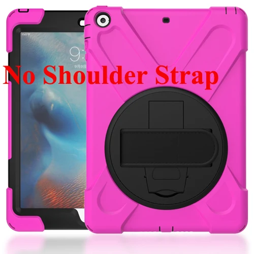 rose red Чехол для планшета iPad Air 1 A1474 A1475 A1476, безопасный противоударный сверхмощный вращающийся ручной ремень/подставка+ плечевой ремень - Цвет: rose red