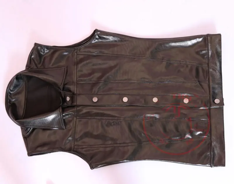 XXL сексуальный мужской тонкий жилет из искусственной кожи черный блестящий