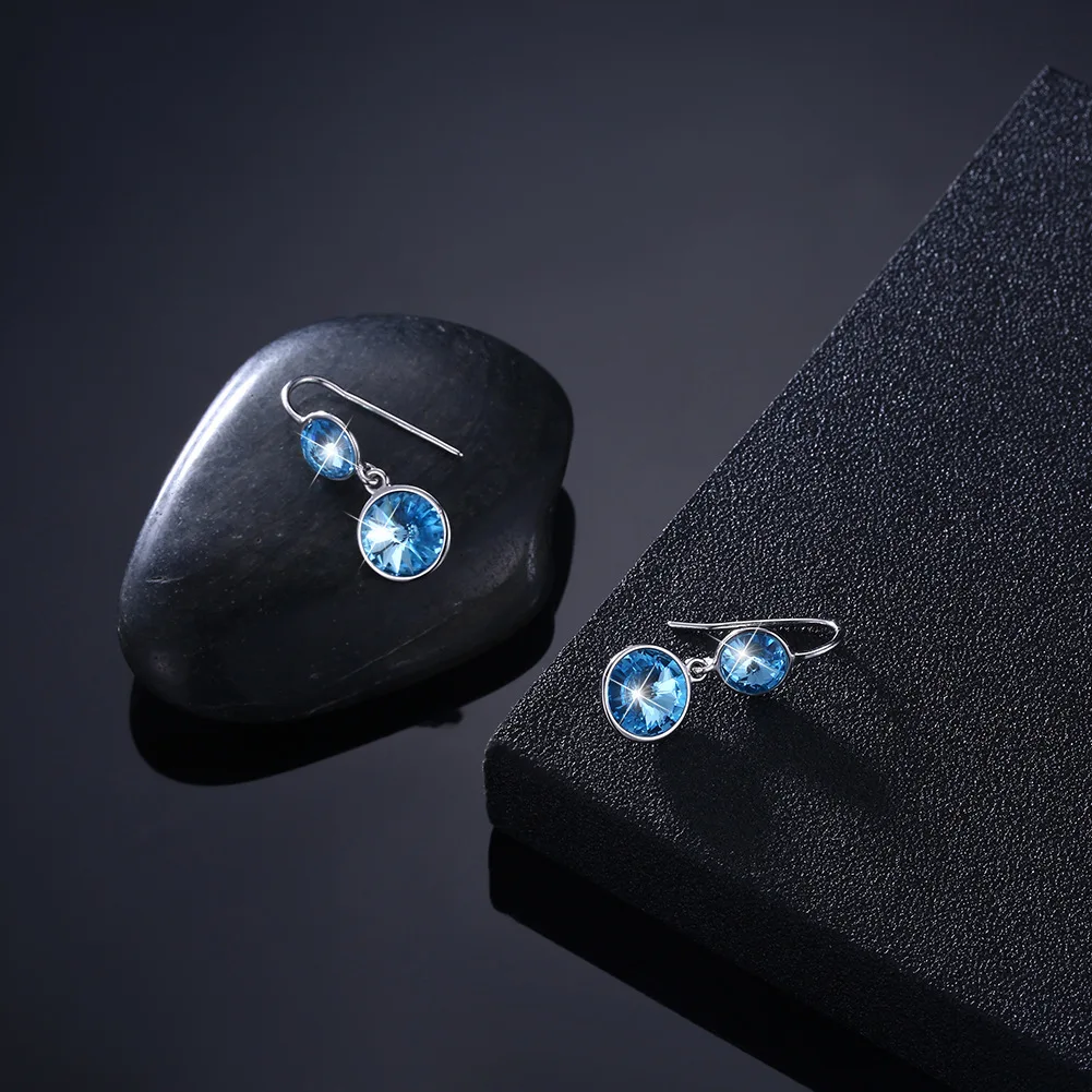 Austrian Crystal Earrings Round Blue For Women Silver s925 Female Gift Fashion | Украшения и аксессуары