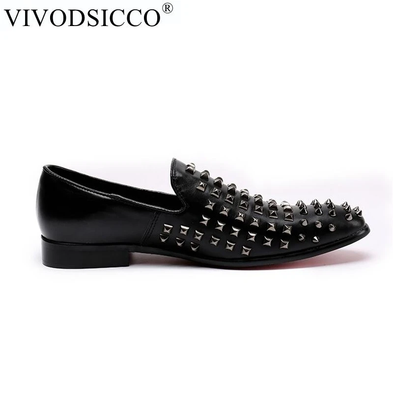 VIVODSICCO/модные мужские туфли из натуральной кожи; Zapatillas Superstar; повседневные мужские лоферы на плоской подошве с заклепками; свадебные туфли