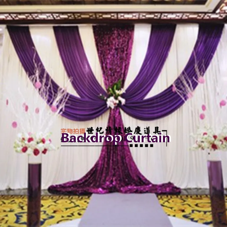 

Romantic 3X6M(10FTx20FT) Wedding Backdrop Curtain Dark Purple Sequins Swag Party Background Curtains Wedding Deaoration