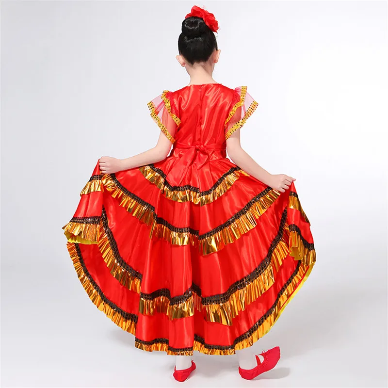 Детская испанская коррида живота танцевальное платье фламенко fille платья Красный фламенко для девочек M101