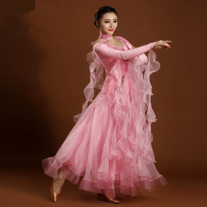 

Blue/Red/Pink/Green/Black Romantic Long Sleeve Expansion Skirt for Women Standard Ballroom/Tango/Waltz/Modern Dance Competition