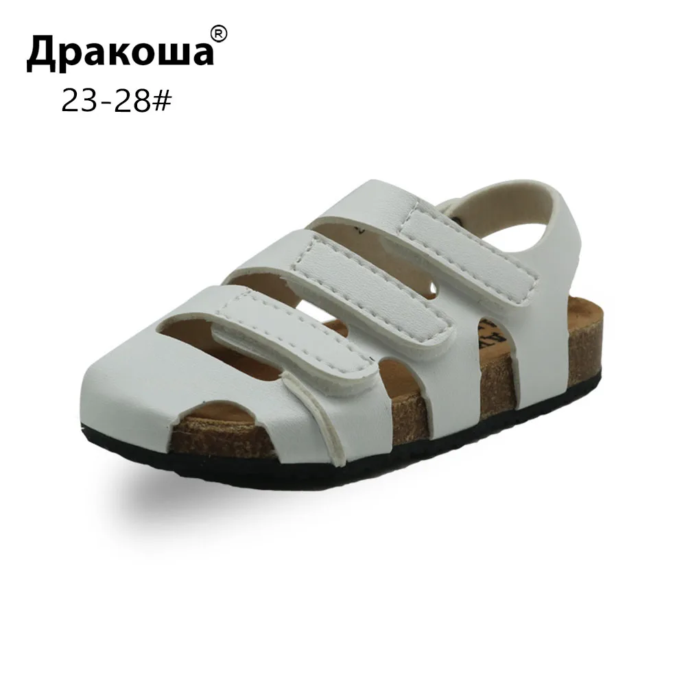 Apakowa/летние детские дышащие сандалии с закрытым носком; сандалии из искусственной кожи с отверстиями для мальчиков; Детская уличная обувь для пляжа, бассейна, пикника