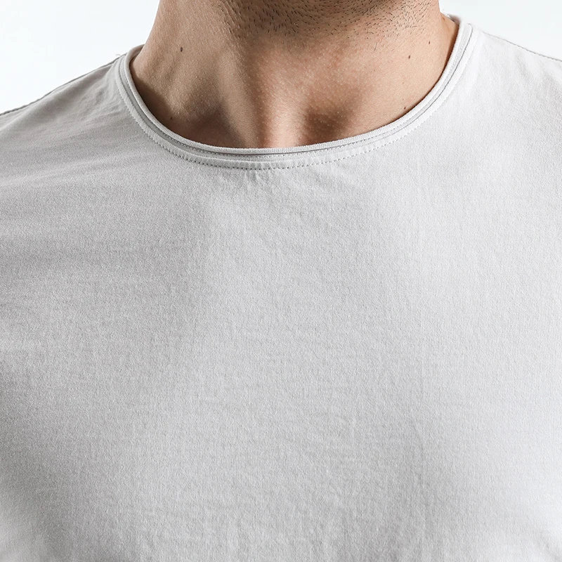 SIMWOOD Лето 2019 г. Новый необработанный вырез лодочкой футболка для мужчин Slim Fit