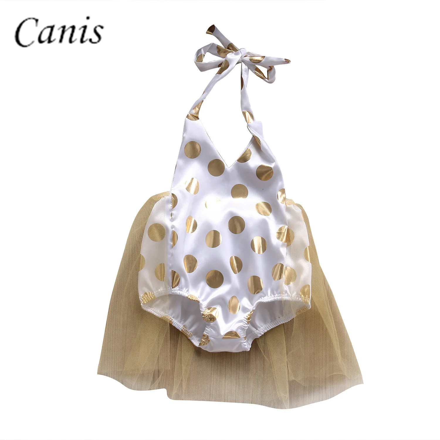 Милый новый комбинезон в Золотой горошек для новорожденных девочек Тюлевое