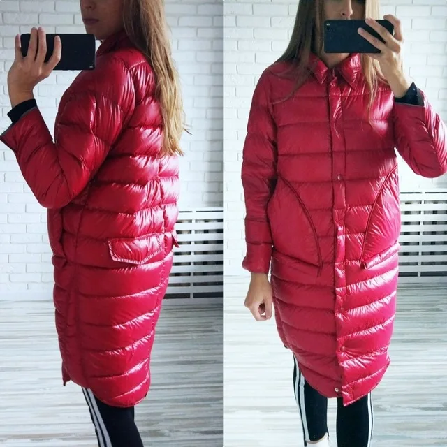 Wipalo 2018 Warm Winter Fashion Turn Down Collar Long Sleeve Button Design Pure Color Women Jacket Light Parkas| |