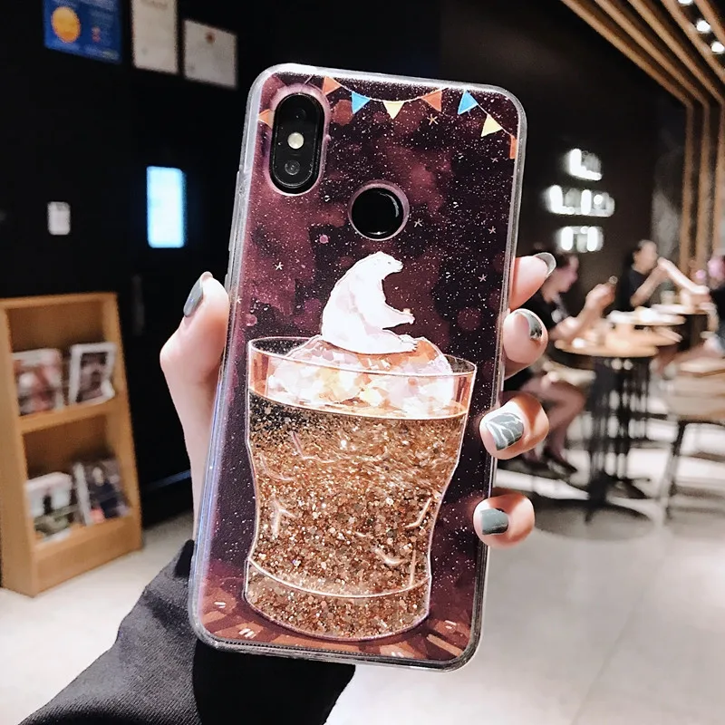 polar bear Роскошный чехол с зыбучим песком для xiaomi mi 8 9 9se A1 5X A2 6X mix 2S redmi note 4X5 7 блестящая задняя крышка с динамической жидкостью - Цвет: polar bear