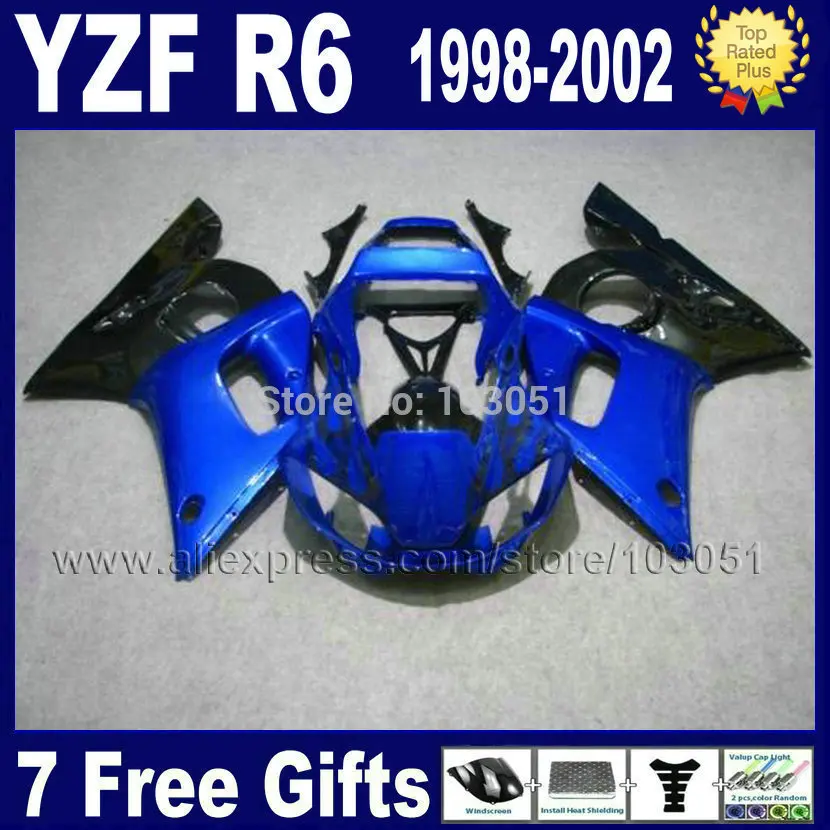 Комплект обтекателей для мотоциклов на заказ YAMAHA R6 1998 1999 02 00 99 98 синий черный YZF 2000