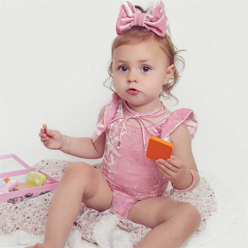 Оптовая Доставка 2 шт. одежда для малышей девочек бархатный комбинезон спинки