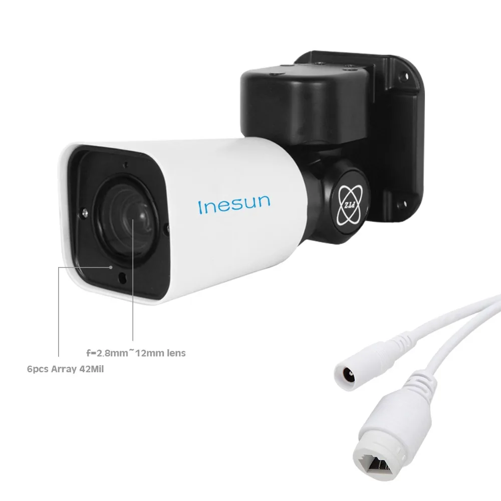 Inesun PoE IP Security Камера открытый Full HD 2MP 1080 P PTZ 4X Оптический зум 120ft ИК Ночное видение обнаружения движения Водонепроницаемый