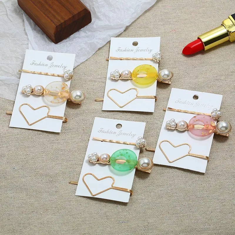 

LNRRABC 2019 new Barrette Snap heart pearl Women Hair Hairpin Hair Clips Acrylic Accessories 3Pcs Stick Pearl Headwear