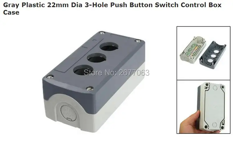 Серый Пластик 22 мм диаметром 3-отверстие кнопочный переключатель Управление Box