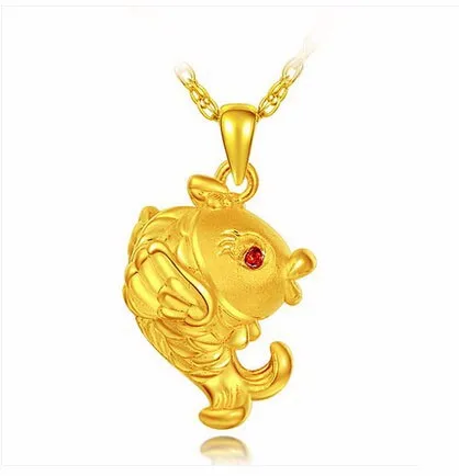 

Pure 999 24K Yellow Gold Pendant 3D Q Little Fly Fish Pendant 2.36g