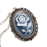 fashion white rose bronze quartz pocket watch necklace chain girl lady women p61