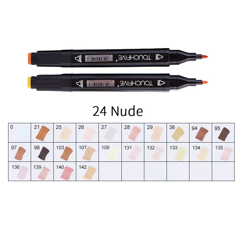 BLACK-24-nude TOUCHFIVE 168 цветов художественные Маркеры Набор ручек с двойной головкой ручка для рисования манга маркер для окрашивания выдвижных ящиков поставки Студенческая ручная краска - Цвет: BLACK-24-nude