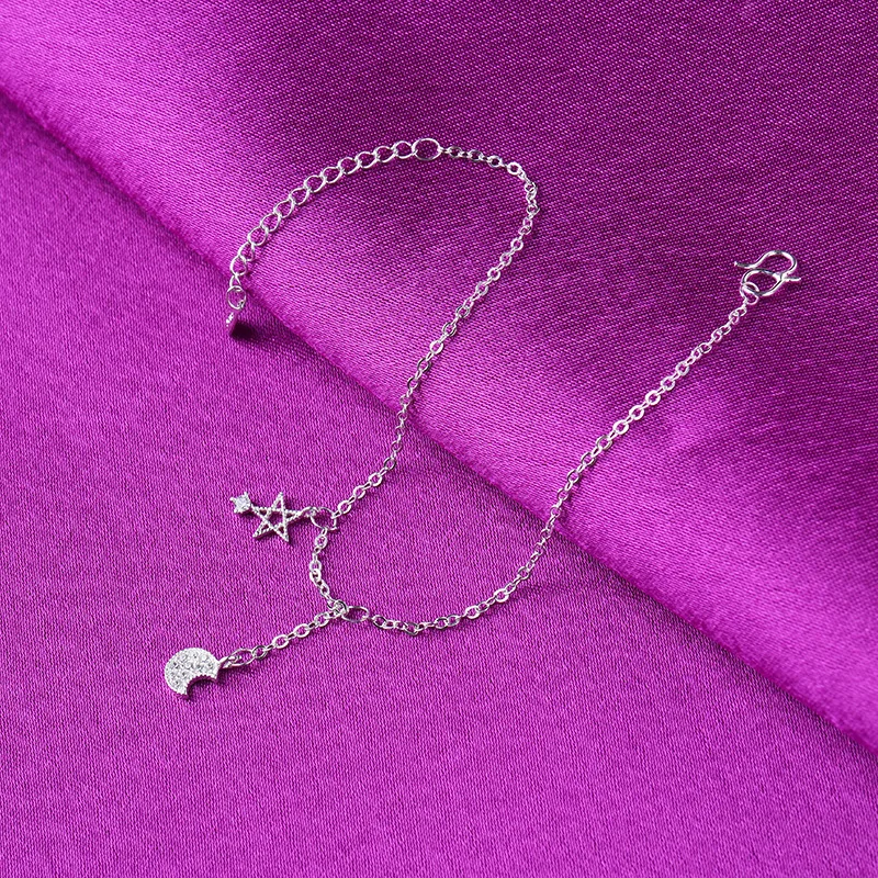 925 Sterling Silver Link Chian Anklet Star Moon Charm Bracelets &ampBangle For Women Jewelry Accessories Bijoux Gifts A167 | Украшения и