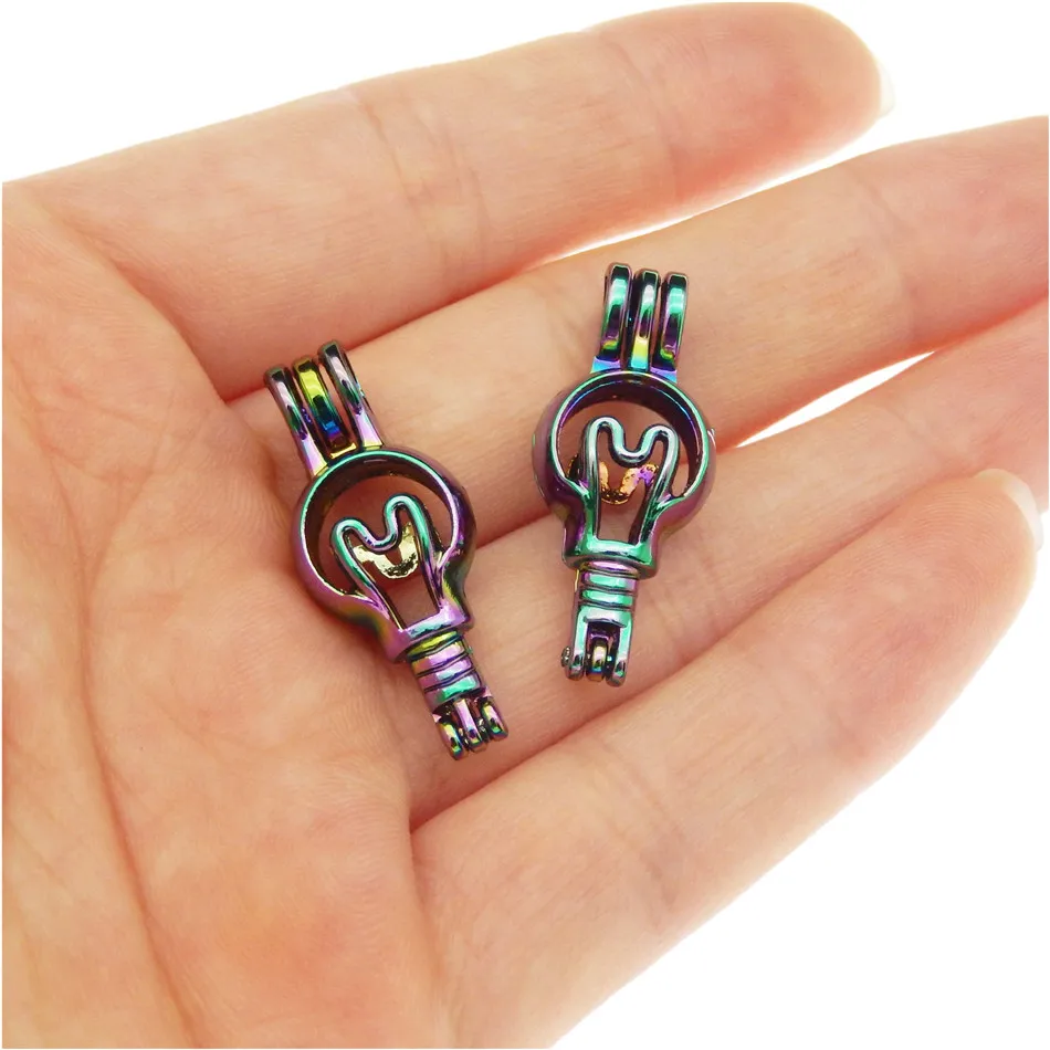 

10pcs Rainbow Color Zinc Alloy Pearl Cage portrait Bulb Aromatherapy Essential Oil Diffuser Jewelry Necklace DIY Jewelry