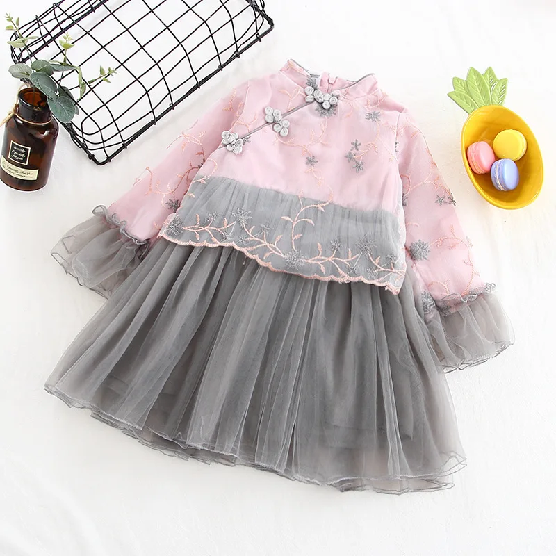 Для девочек детей Детское платье принцессы из сетчатой ткани с длинными рукавами
