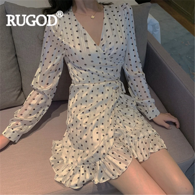 Женское шифоновое платье RUGOD элегантное мини-платье в горошек с v-образным