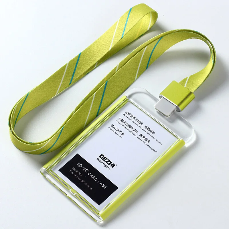 light green stripe DEZHI-абсолютно новые бизнес ID IC Держатели карт для офиса, красочные один держатель Бейджа, держатель Бейджа с полосой шнурок, логотип на заказ - Цвет: light green stripe