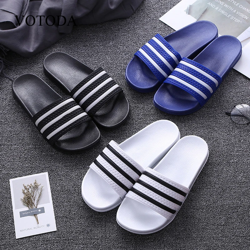 Шлепанцы женские в полоску классические Нескользящие для дома ванной комнаты